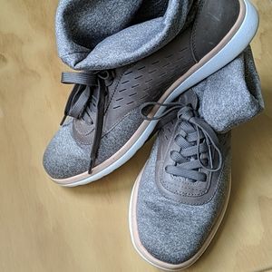 UGG ISLAY heather gray/brown LEATHER SNEAKERS